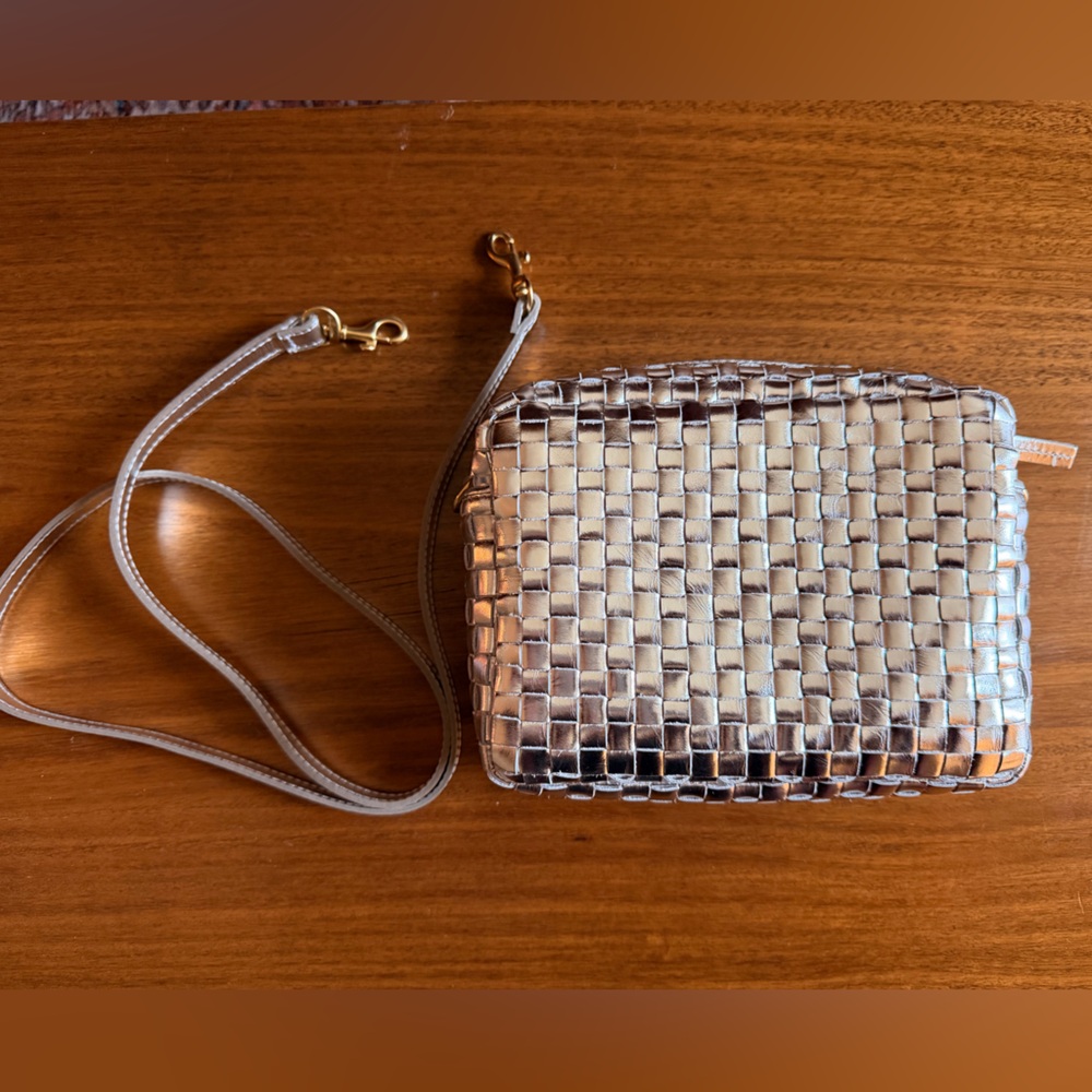 Clare V. Midi Sac Woven Crossbody Bag in Silver